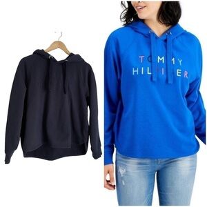 Tommy Hilfiger Women's Embroidered Raglan Hoodie Sweatshirt M Navy Blue